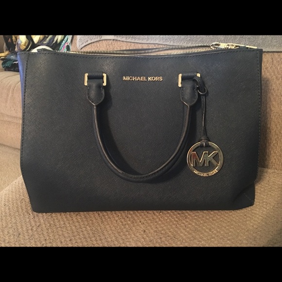 Michael Kors Handbags - Navy blue Michael Kors Sutton Safiano purse